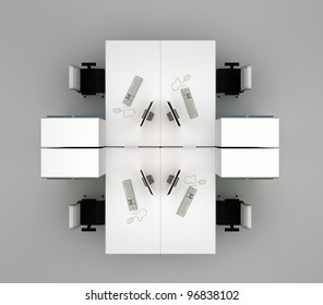 System Office Desks. Isolated On Gray Background. Top View