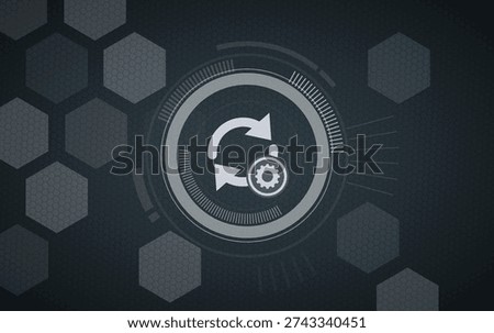 System update and synchronization settings icon on dark hexagonal background