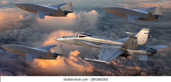 Szczecin, Poland-January 2021: Wingman Drone From Boeing Supporting Fighters In ,3d Illustration.