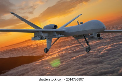 Szczecin, Poland-June 2021:-9 Reaper Combat Drone With Weapons During A .3D Illustration.