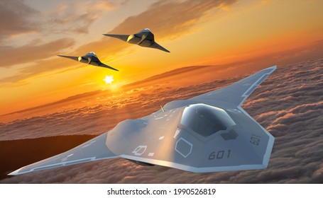 Szczecin, Poland-June 2021:vision Of The NGAD Manned Fighter Program Implemented For The US Air Force By Lockheed Martin Corporation.3D Illustration.