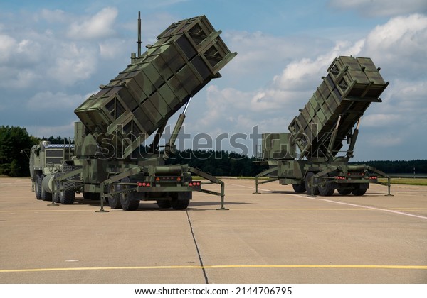 Szczecin,Poland-April 2022:MIM-104 Patriot
- American surface-to-air missile system developed by Raytheon to
protect strategic targets.3D
Illustration.