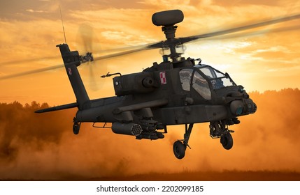 Szczecin,Poland-August 2022:Boeing AH-64 Apache Of The Polish Armed Forces.3D Illustration.