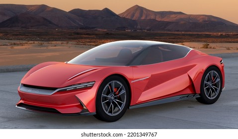 Szczecin,Poland-August 2022:BYD E-SEED GT, Electric Supercar From China.3D Illustration.