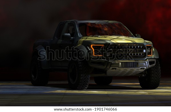 Szczecinpolandjanuary 2021ford F150 Raptor Illuminated Hangar3d Stock Illustration 1901746066