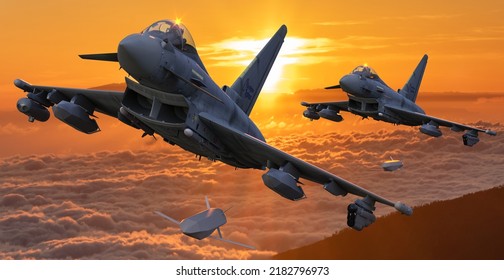 Szczecin,Poland-July 2022:Eurofighter Typhoon .The World's Most Advanced Combat Aircraft.3D Illustration.