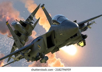 Szczecin,Poland-July 2022:McDonnell Douglas F-15E .3D Illustration.Strike Eagle