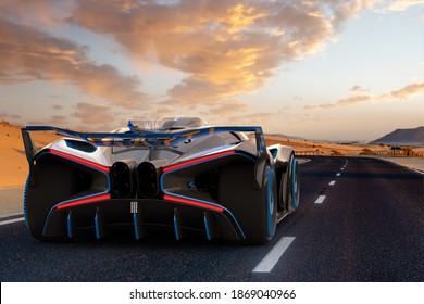 Szczecin,Poland-November 2020:Bugatti Bolide On The Track ,3d Illustration.		