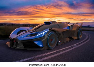 Szczecin,Poland-November 2020:Bugatti Bolide On The Track,3d Illustration.