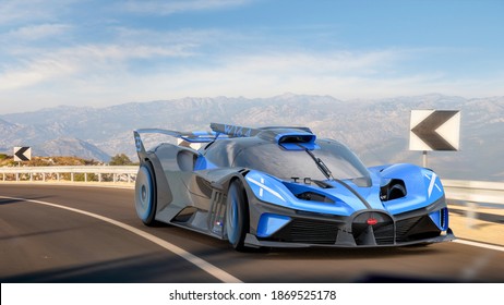 Szczecin,Poland-November 2020:Bugatti Bolide On The Track,3d Illustration.	