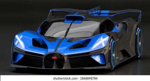 Szczecin,Poland-November 2020:Bugatti Bolide In The Studio ,3d Illustration.		