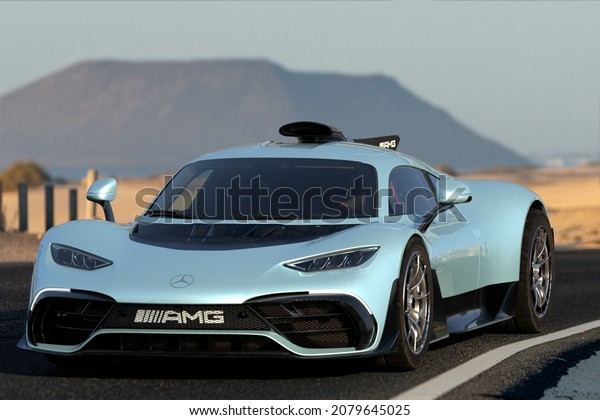 Szczecin,Poland-November 2021:MERCEDES-AMG\
project ONE, a car that will transfer the latest and most efficient\
hybrid technology Formula 1 for public roads -3d\
illustration.
