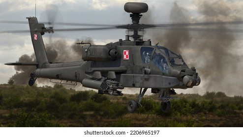 Szczecin,Poland-September 2022:Boeing AH-64 Apache Of The Polish Armed Forces.3D Illustration.	