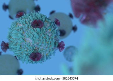 T Cell Lymphocyte With Receptors For Cancer Cell Immunotherapy Research 3D Render   