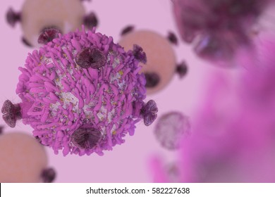 T Cell Lymphocyte With Receptors To Kill Cancer Cell In Cancer Immunotherapy 3D Render