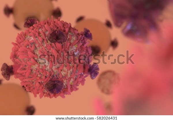 T cell lymphocyte with receptors\
to kill cancer cells in cancer immunotherapy 3D\
render