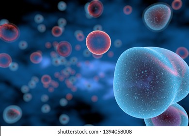  T Cells attacking Cancer Cells 3D illustration