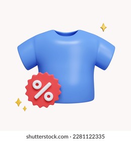 T shirt Sale Discount Tag. Buying new clothes sale discount. consumerism and fashion. icon isolated on white background. 3d rendering illustration. Clipping path.. - Powered by Shutterstock