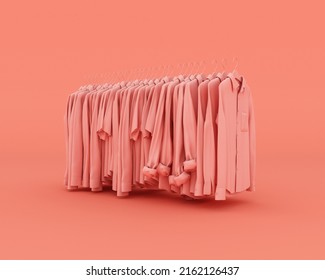 T Shirts And Long-sleeved Shirts On Hangers, 3D Rendering.