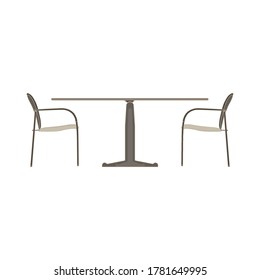 Table Chair Two Flat Icon Isolated. Restaurant Furniture Illustration Side View.