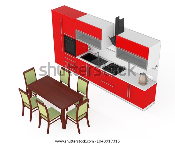 Table Chairs Front Modern Red Kitchen Stock Illustration 1048919315