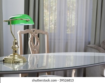 Table With Classic Banker Desk Lamp