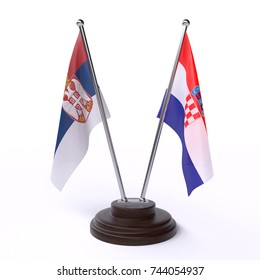 Table Flags, Serbia And Croatia, Isolated On White Background. 3d Image