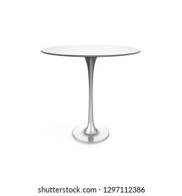 Table Metal On A Long Leg. There Is Free Space For Your Design. White Isolated Background. 3D Illustration