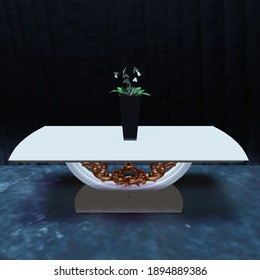 Table with Plant Pot background 3D Illustration