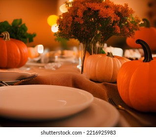 Table set for thanksgiving. Pumpkin, festive dinner, table setting. Halloween. 3d illustration - Powered by Shutterstock