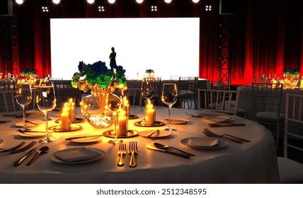 Table set for wedding or another catered event dinner.