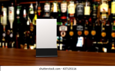 Table Tent On Table In Bar. 3d Render