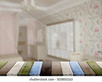 Table Top And Blur Interior of Background 3d render