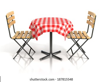 Table And Two Chairs On White Background