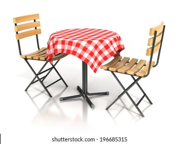 Table And Two Chairs On White Background 