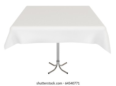 Table With White Cloth, Isolated On White, Clipping Path Included, 3d Illustration