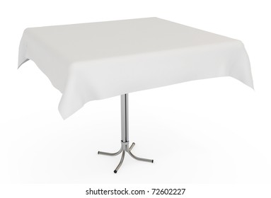 Table With White Cloth, Isolated On White With Clipping Path, 3d Illustration