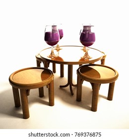 Table with wine glasses over white, 3d rendering