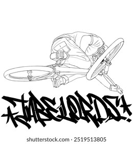 tablelords skull head bike trick while flying with mtb mountain biking slopestyle dirtjump downhill 26 inch digital painting illustrate black white outliner simple minimalism style handdrawn art - Powered by Shutterstock