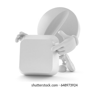 Tablet character with blank keyboard key isolated on white background. 3d illustration