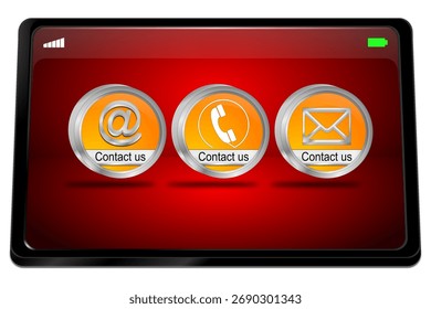 Tablet computer with Contact us Button - 3D illustration