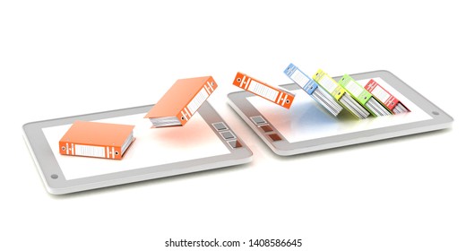 Tablet computer (documents folder).3-d Illustration.