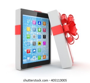 Tablet In Gift Box. 3D Rendering.