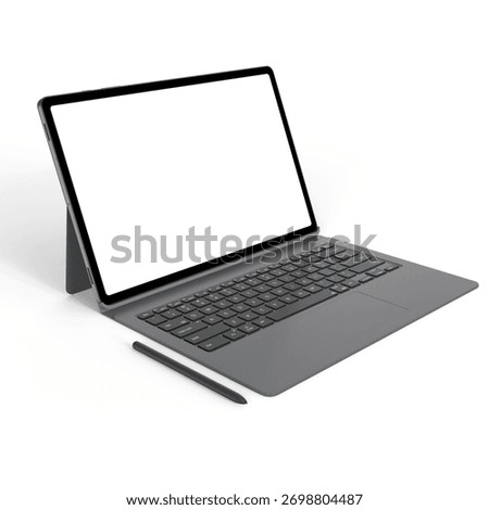 Tablet with keyboard and pencil 3D render for mockup