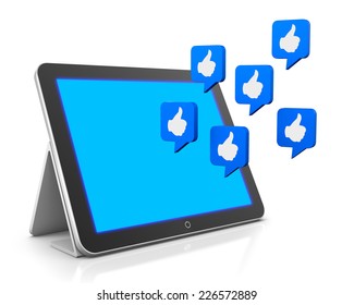 Tablet And Like 3d Render Facebook Twitter Social Media