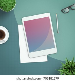 Tablet Mock Up Top View 3D Illustration