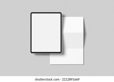 Tablet mockup on the minimal background. Modern tablet display mockup scene. Tablet with empty screen. 3D rendering illustration object.