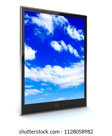 Tablet pc with blue sky on white background. 3d image renderer