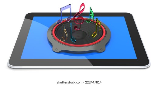 Tablet PC with Digital Sound. 3D rendering