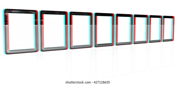 tablet pc on a white background. Pencil drawing. 3D illustration. Anaglyph. View with red/cyan glasses to see in 3D.
